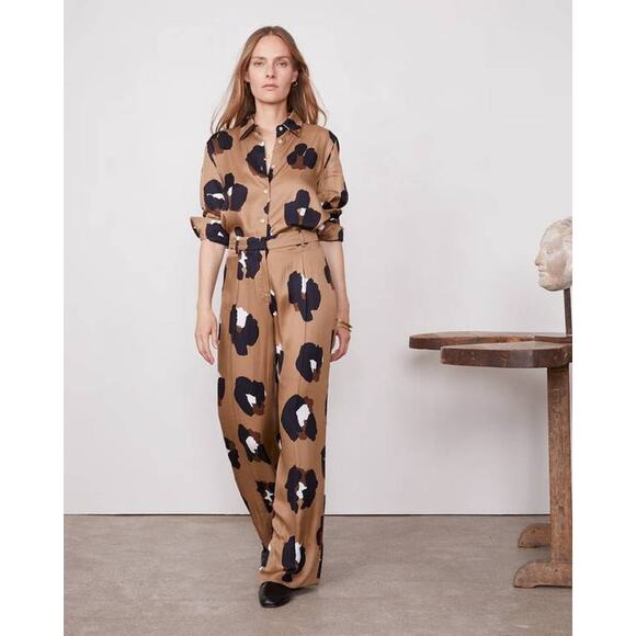 Officine Générale Gracella Italia Vi Leo Print Pants in Toffee Multi 36 US 4 - Picture 1 of 4